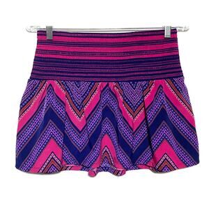 Express Chevron Mini Skirt XS Purple Pink Elastic Waist Retro Hippie Summer Boho